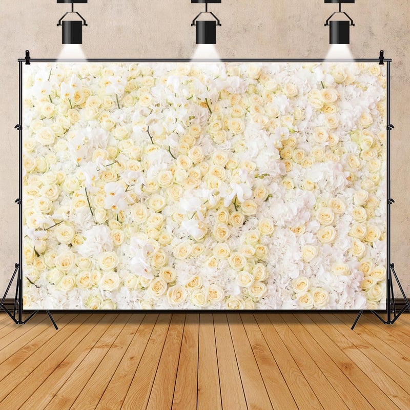 AOFOTO 7x5ft White Yellow Rose Flower Backdrop Wedding Bridal Shower Mother's Day Theme Romantic Floral Wall Photography Background Girls Women Pregnancy Photos Baby Shower Birthday Party Decoration - Image 4